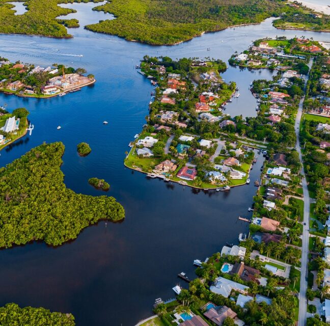 Aerial view of the Naples coastline, waterways and Gulf beaches
