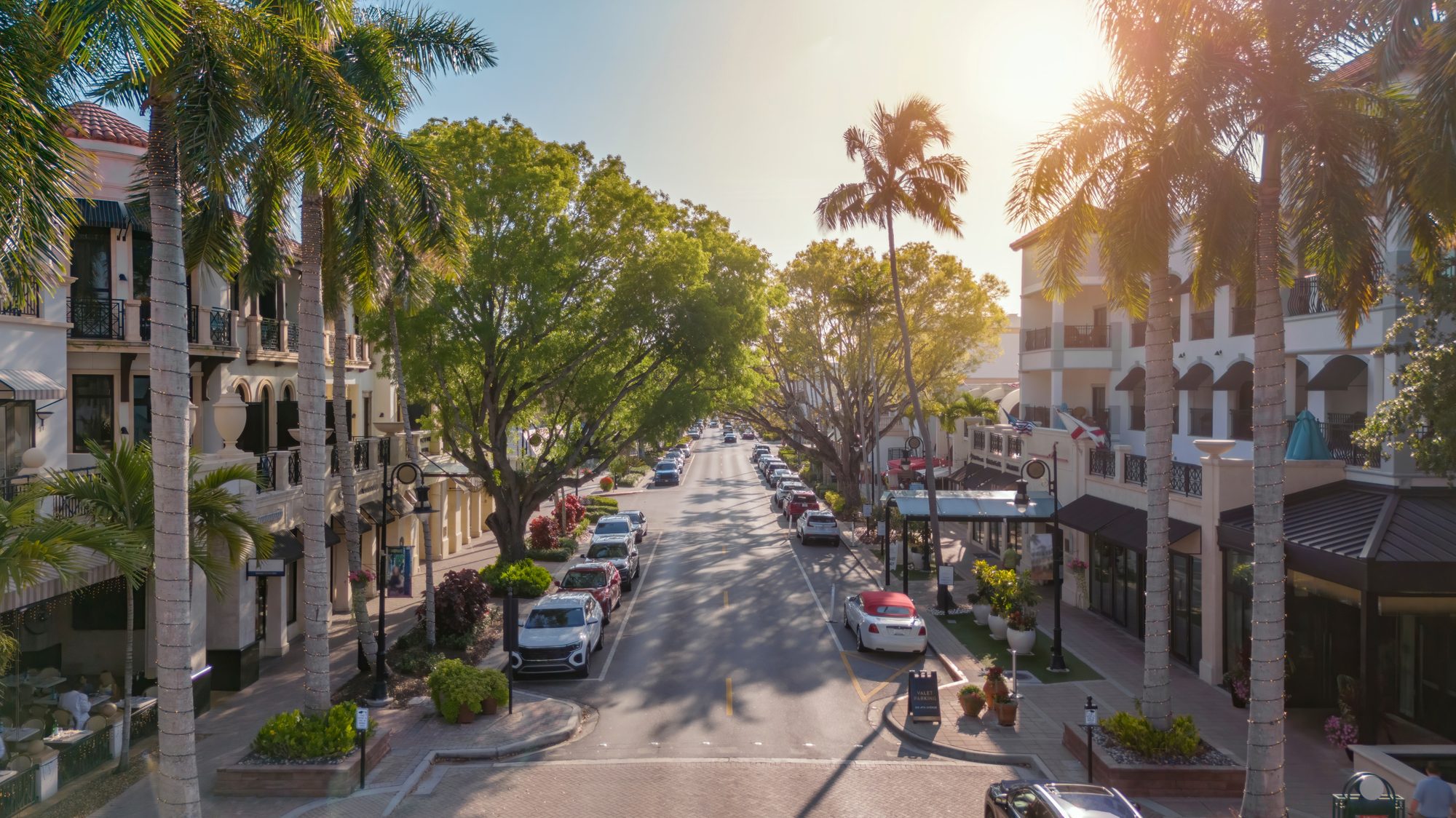 Palm-lined Fifth Avenue South in downtown Naples on a sunny afternoon