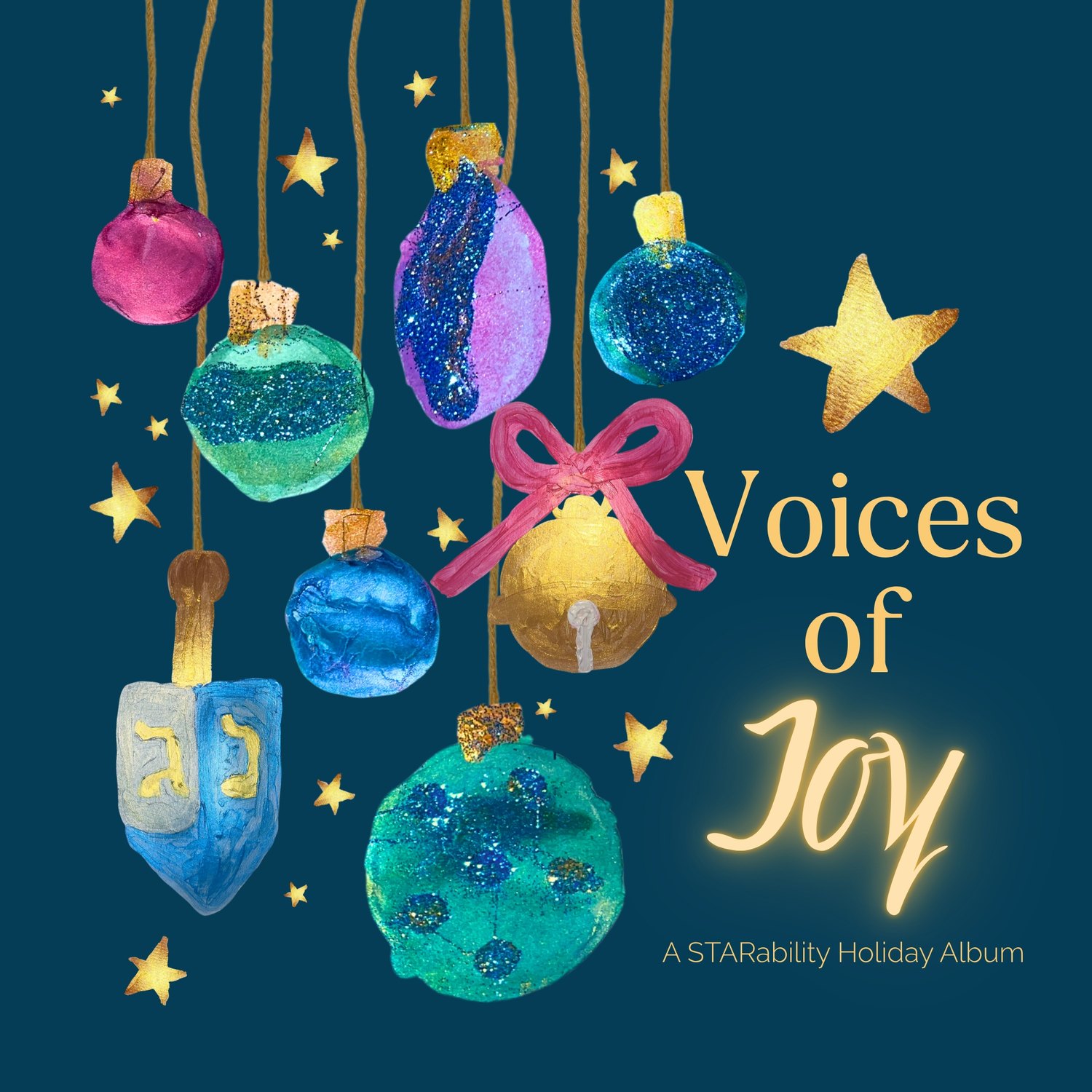 Voices of Joy album cover with painted ornaments and a dreidel