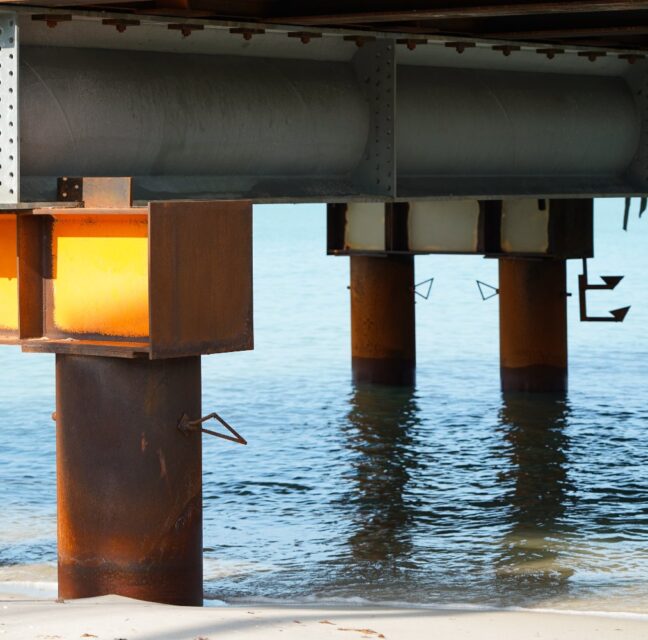 New pilings and formwork during the Naples Pier rebuild concrete pour, July 29, 2026. Photo: City of Naples